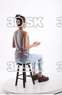 Sitting photo references of Molly blue jeans womna singlet 0013